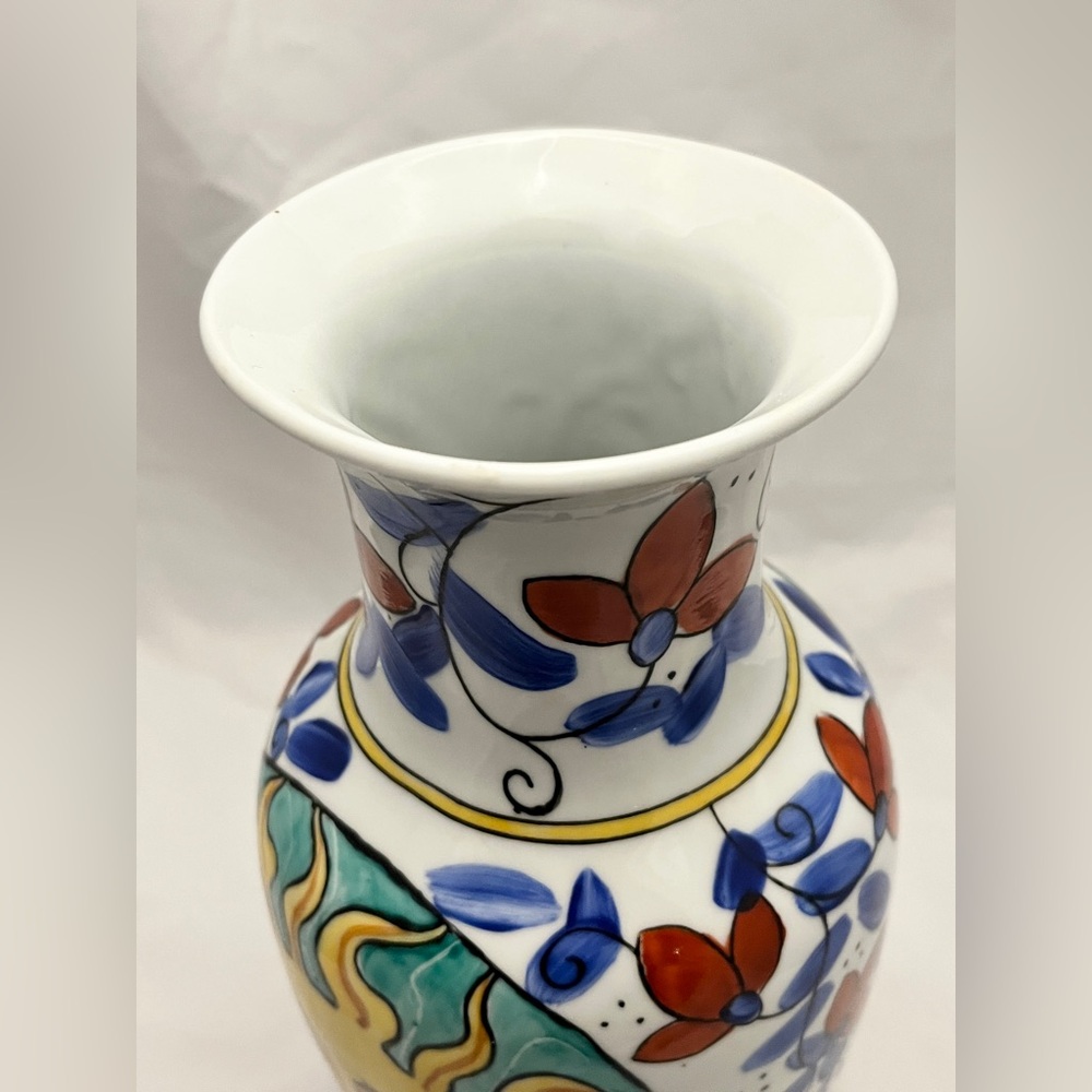 **SOLD** Hand-Painted Sunburst Ceramic Vase, 12 inch tall, MCM Home Decor EUC - Picture 11 of 14